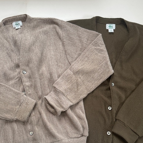 Vintage Izod Lacoste Men's Cardigan Sweater Set of 2 Brown & Tan Nice Condition!